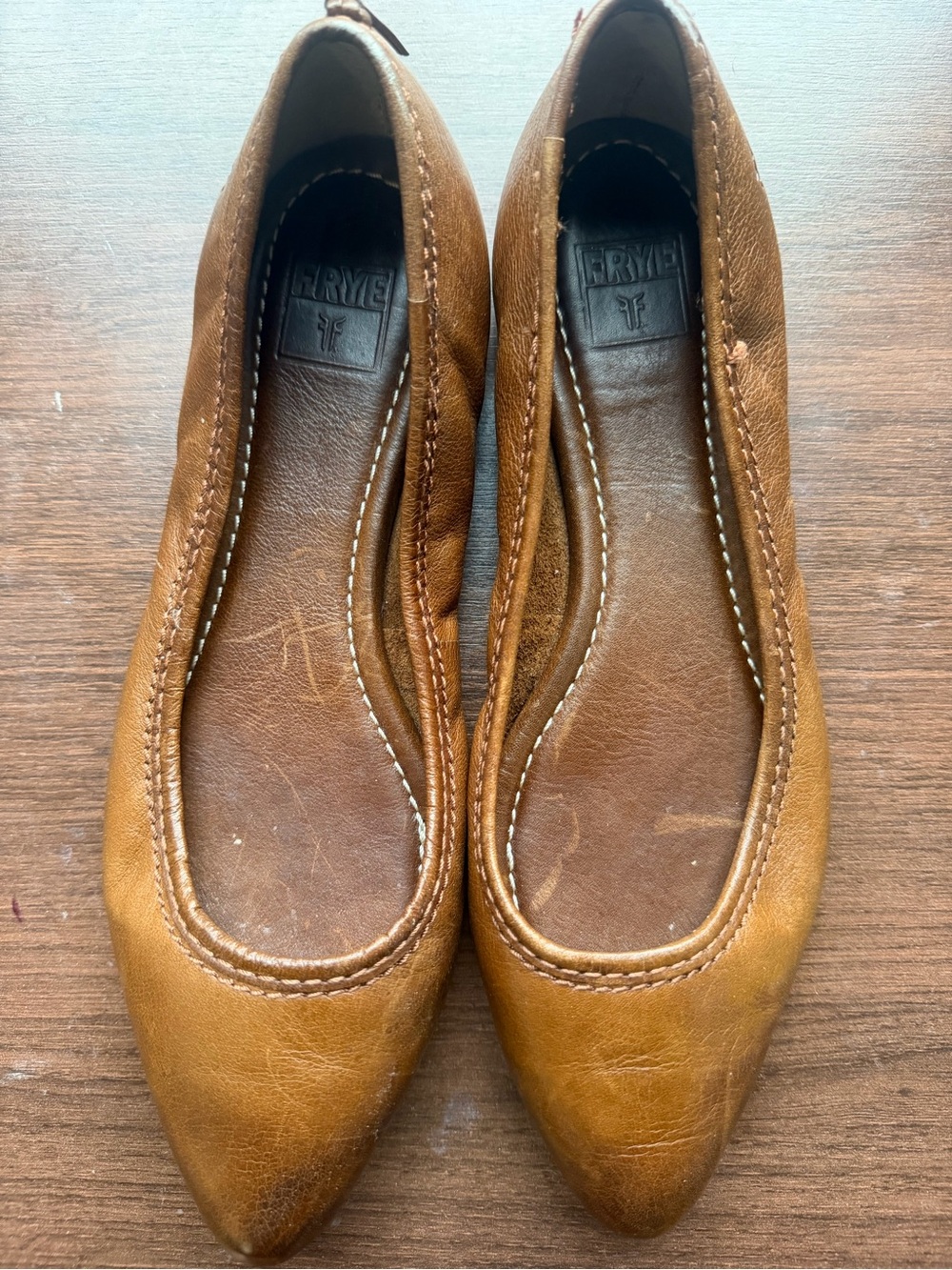 Frye Women's Brown Leather Pointed Ballet Flats
